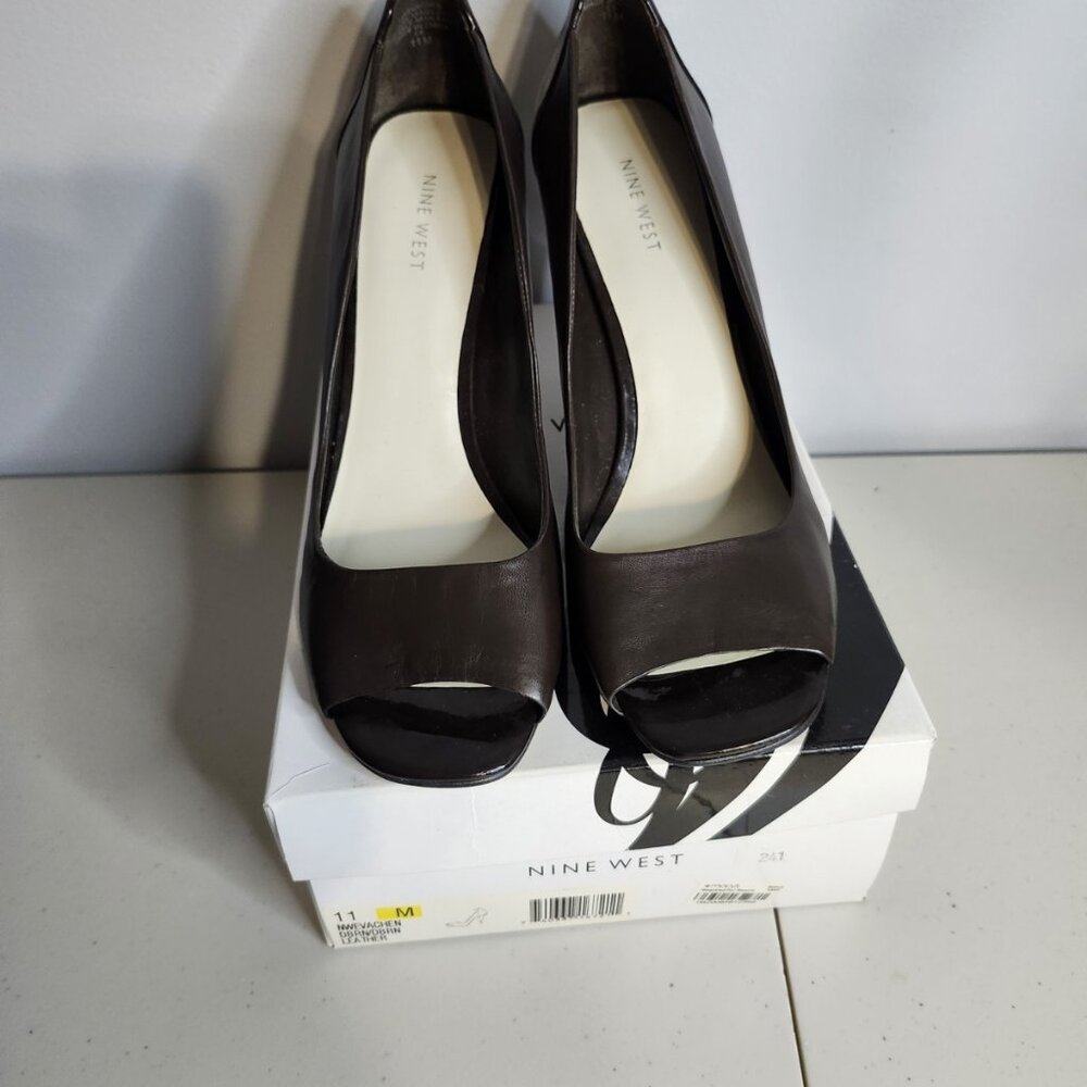 Nine West Brown Leather Stiletto Pumps Peep Toe